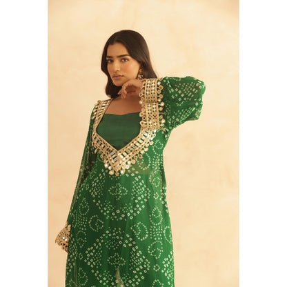 DEASHA INDIA Editha Green Bandhej Lace Work Bustier with Kurta & Pant