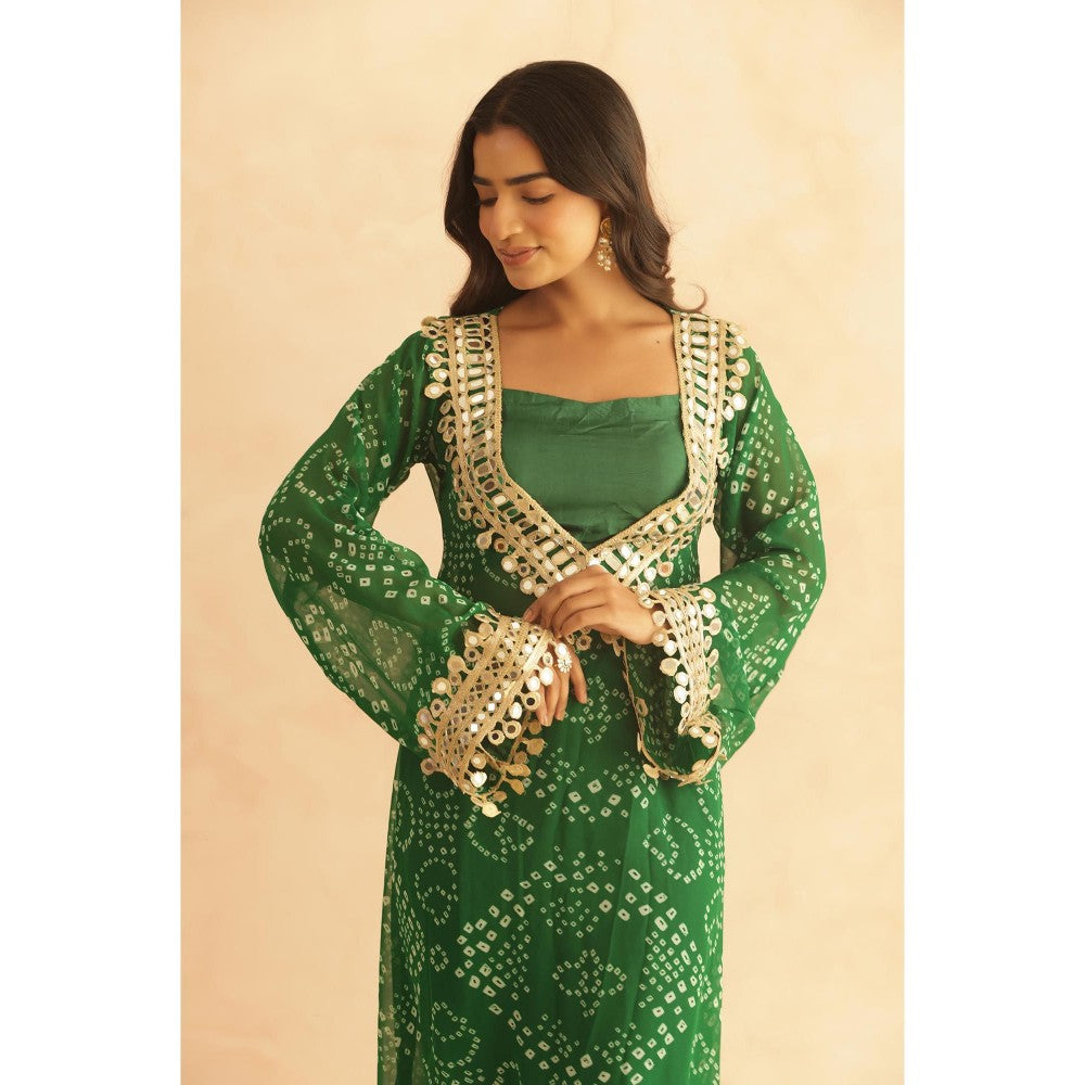 DEASHA INDIA Editha Green Bandhej Lace Work Bustier with Kurta & Pant