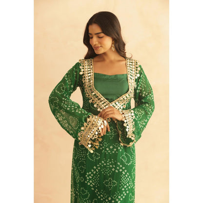 DEASHA INDIA Editha Green Bandhej Lace Work Bustier with Kurta & Pant
