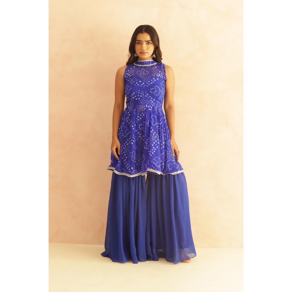 DEASHA INDIA Krisha Blue Bandhej Kurti with Sharara