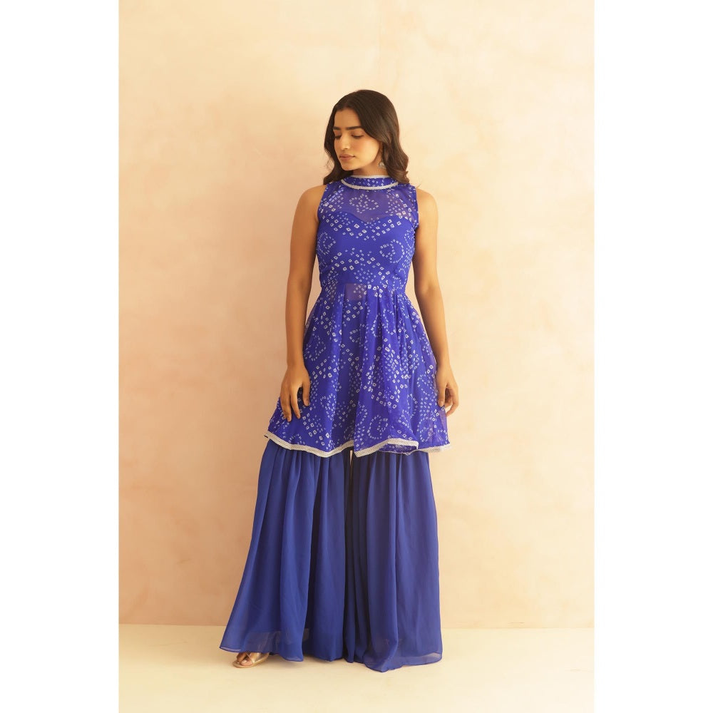 DEASHA INDIA Krisha Blue Bandhej Kurti with Sharara