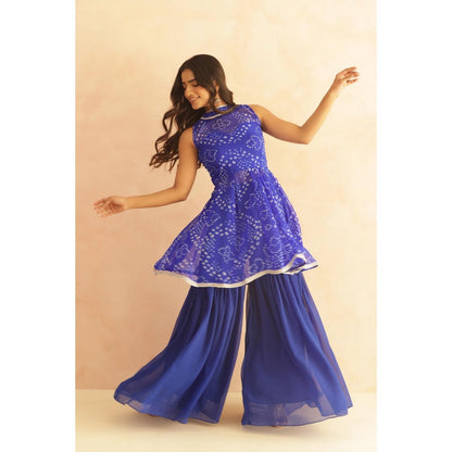 DEASHA INDIA Krisha Blue Bandhej Kurti with Sharara