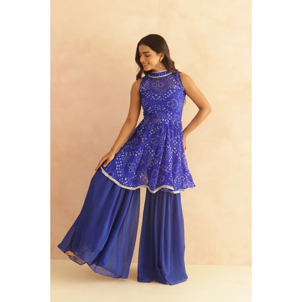 DEASHA INDIA Krisha Blue Bandhej Kurti with Sharara