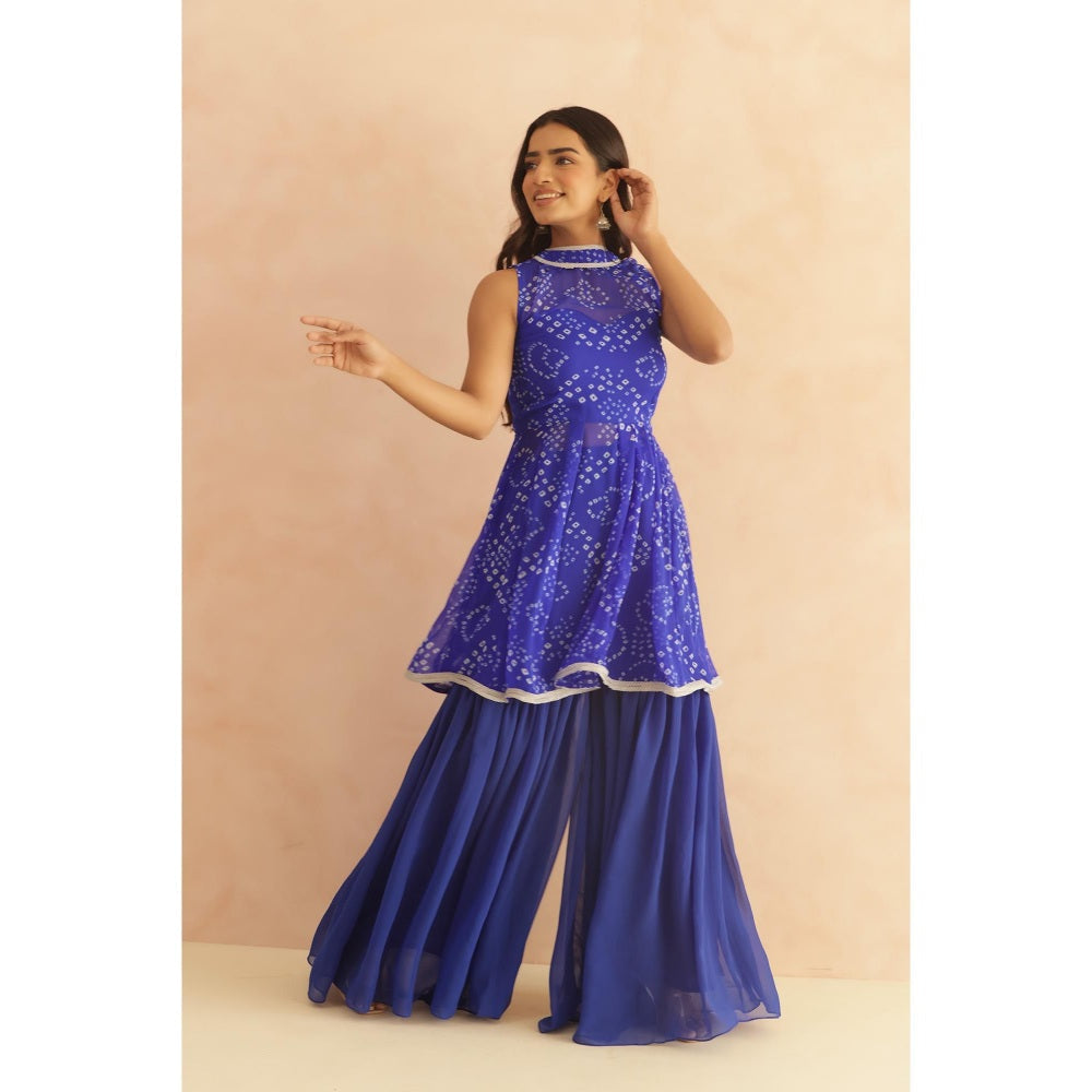 DEASHA INDIA Krisha Blue Bandhej Kurti with Sharara