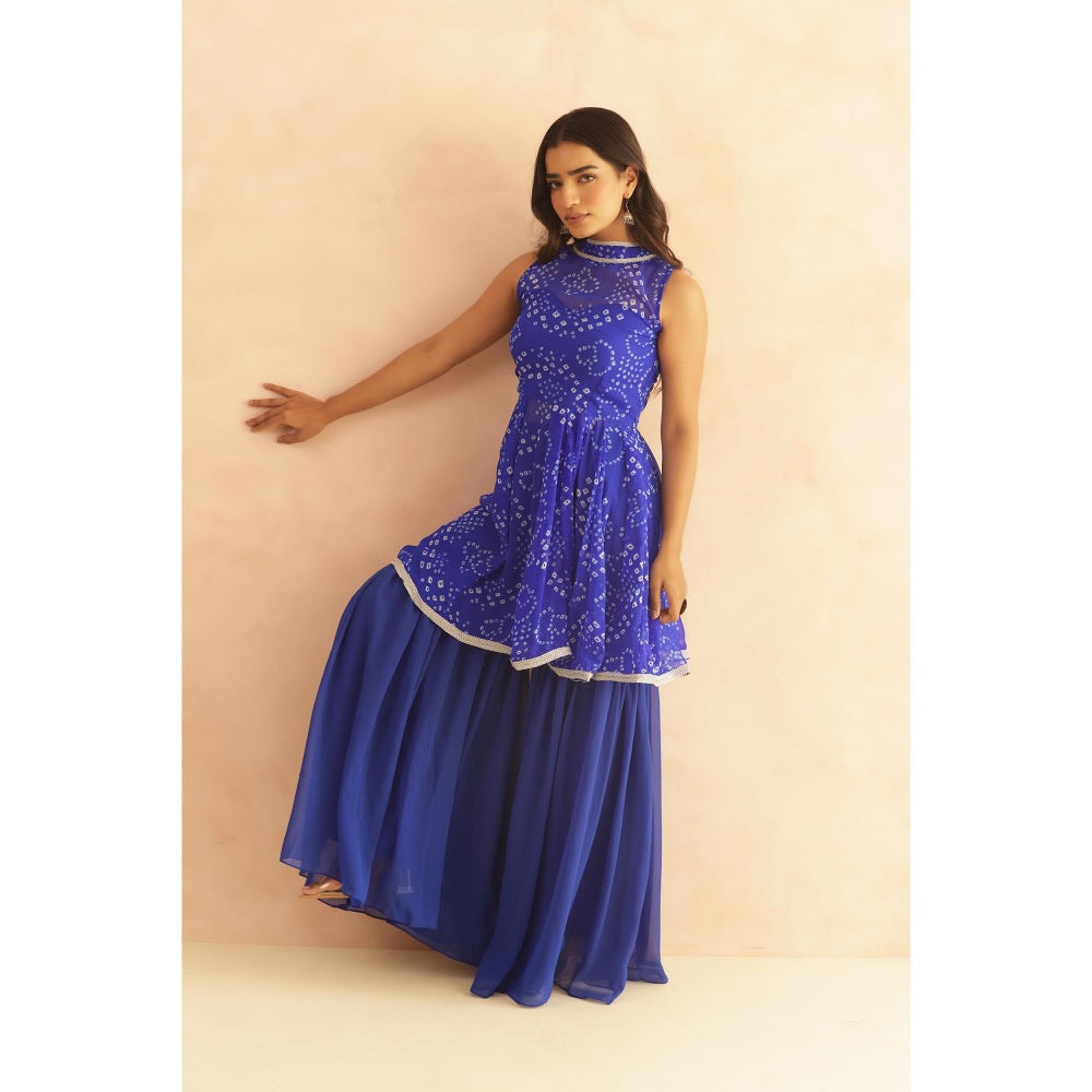 DEASHA INDIA Krisha Blue Bandhej Kurti with Sharara