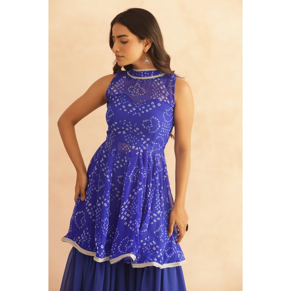 DEASHA INDIA Krisha Blue Bandhej Kurti with Sharara