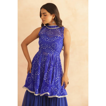 DEASHA INDIA Krisha Blue Bandhej Kurti with Sharara