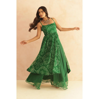 DEASHA INDIA Mihira Green Bandhani Kurta with Palazzo