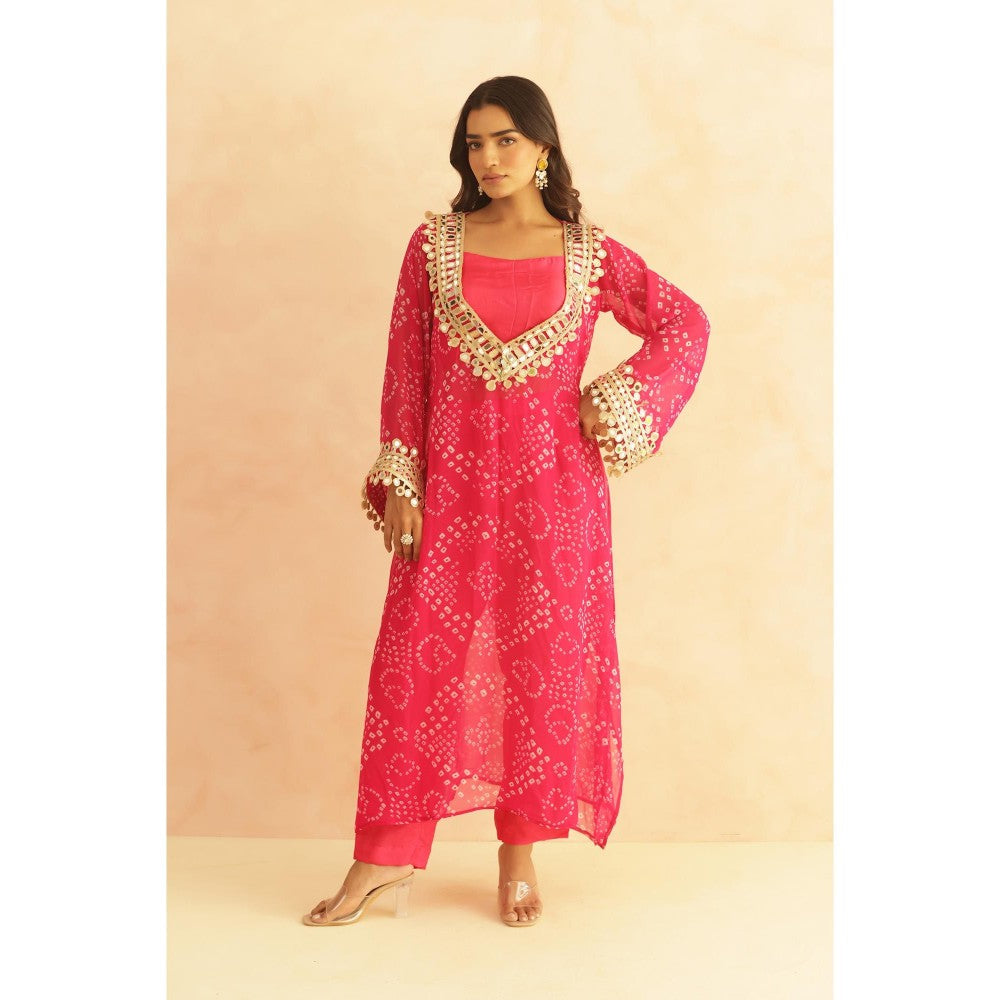 DEASHA INDIA Nitya Pink Bandhej Lace Work Bustier with Kurta & Pant