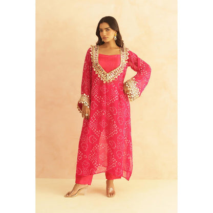 DEASHA INDIA Nitya Pink Bandhej Lace Work Bustier with Kurta & Pant