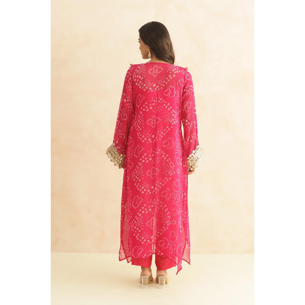 DEASHA INDIA Nitya Pink Bandhej Lace Work Bustier with Kurta & Pant