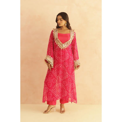 DEASHA INDIA Nitya Pink Bandhej Lace Work Bustier with Kurta & Pant