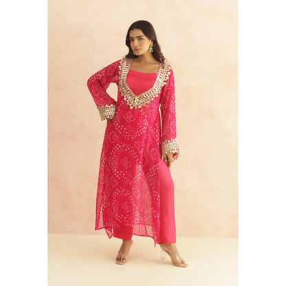 DEASHA INDIA Nitya Pink Bandhej Lace Work Bustier with Kurta & Pant