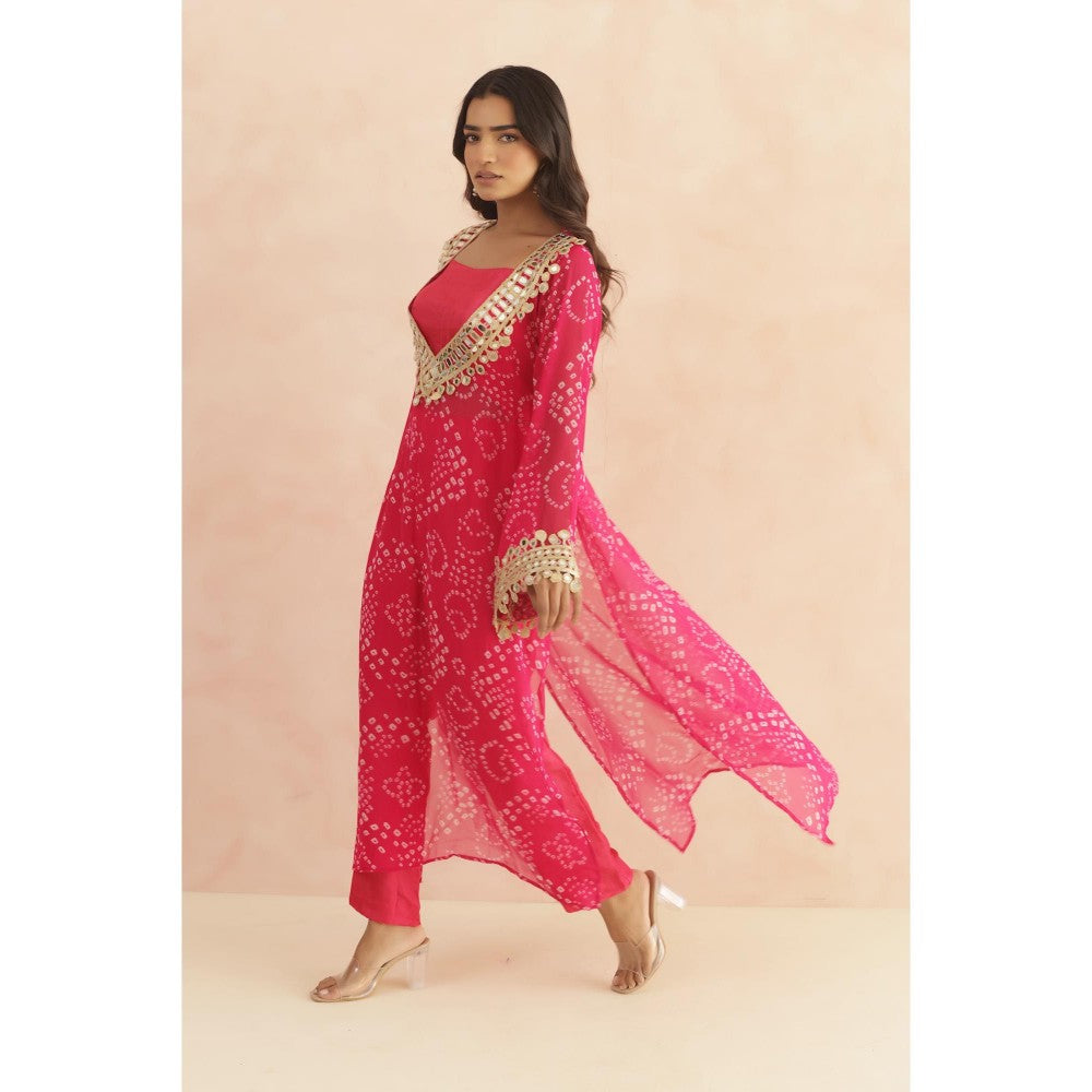 DEASHA INDIA Nitya Pink Bandhej Lace Work Bustier with Kurta & Pant