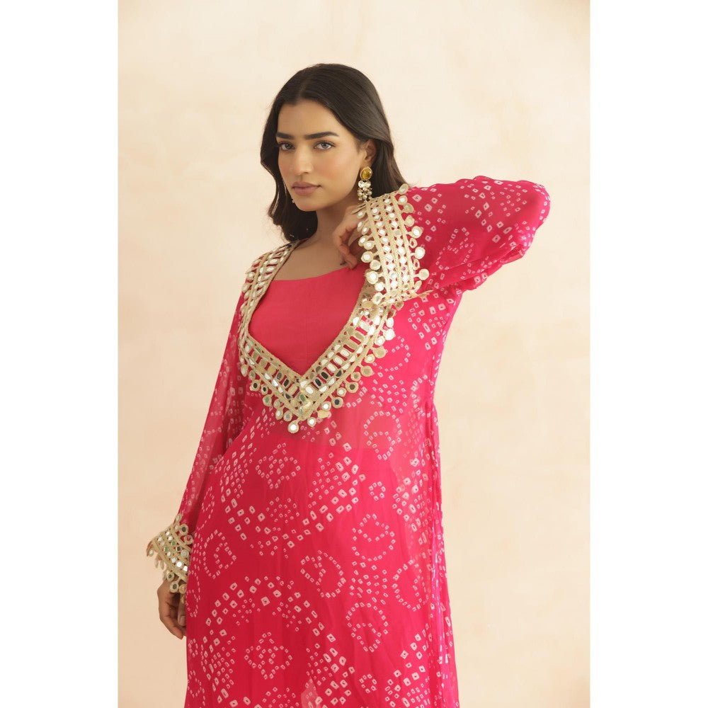 DEASHA INDIA Nitya Pink Bandhej Lace Work Bustier with Kurta & Pant