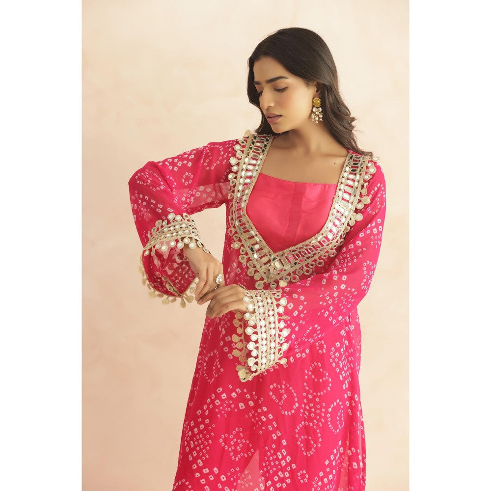 DEASHA INDIA Nitya Pink Bandhej Lace Work Bustier with Kurta & Pant