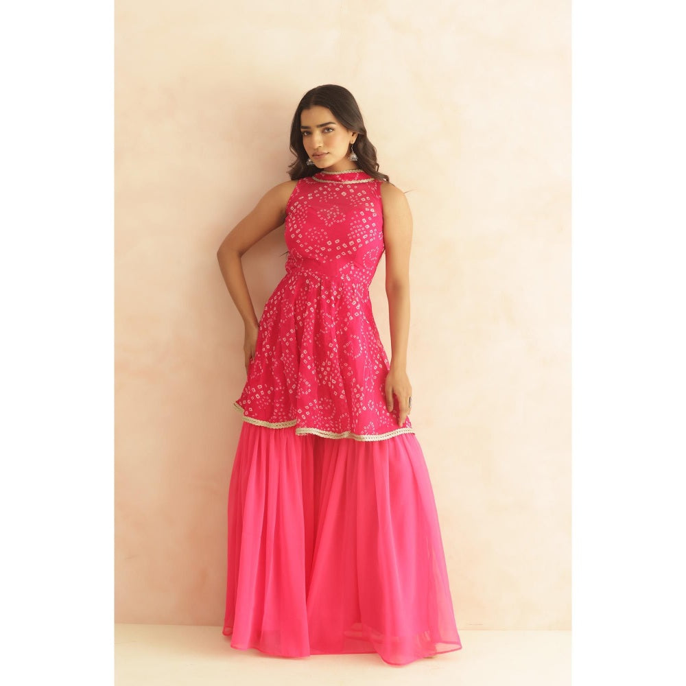 DEASHA INDIA Prisha Pink Bandhej Kurti with Sharara