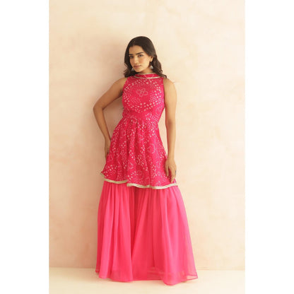 DEASHA INDIA Prisha Pink Bandhej Kurti with Sharara