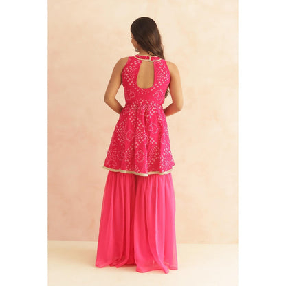 DEASHA INDIA Prisha Pink Bandhej Kurti with Sharara