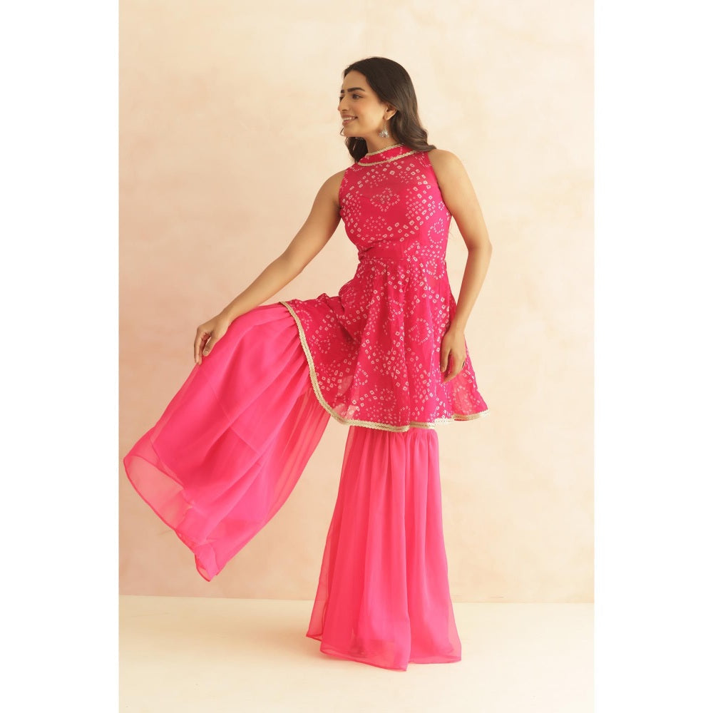 DEASHA INDIA Prisha Pink Bandhej Kurti with Sharara