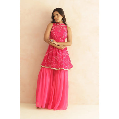 DEASHA INDIA Prisha Pink Bandhej Kurti with Sharara