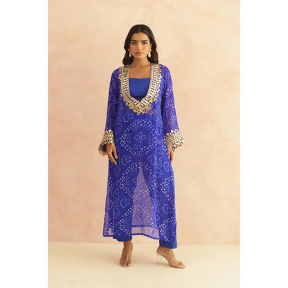 DEASHA INDIA Ravina Royal Blue Bandhej Lace Work Bustier with Kurta & Pant