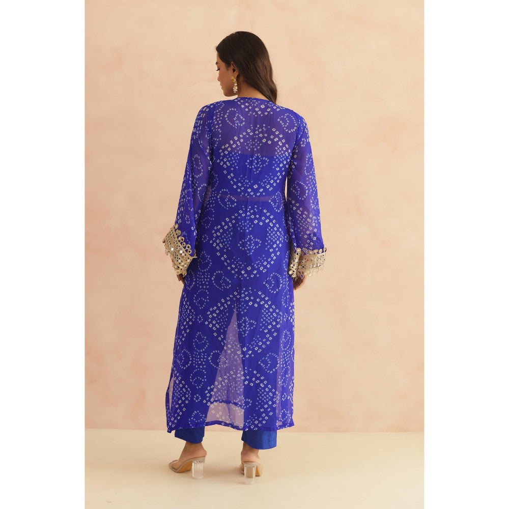 DEASHA INDIA Ravina Royal Blue Bandhej Lace Work Bustier with Kurta & Pant