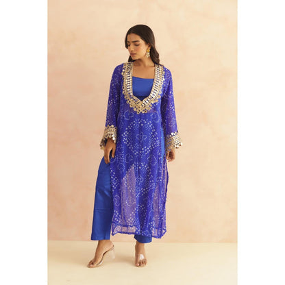 DEASHA INDIA Ravina Royal Blue Bandhej Lace Work Bustier with Kurta & Pant