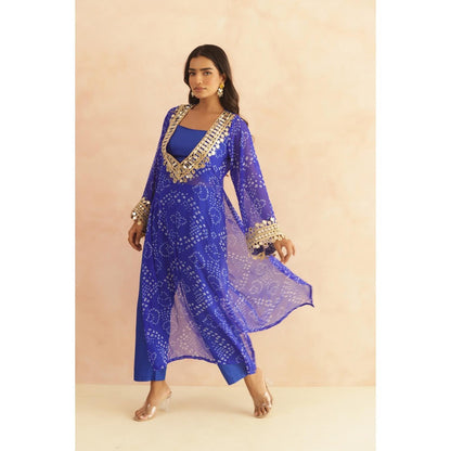 DEASHA INDIA Ravina Royal Blue Bandhej Lace Work Bustier with Kurta & Pant