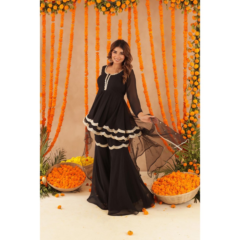 DEASHA INDIA Asin Black Sharara with Kurti & Dupatta