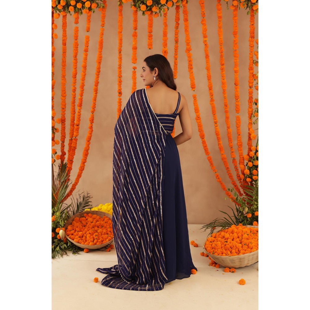DEASHA INDIA Baani Navy Blue Lurex Blouse with Palazzo & Dupatta