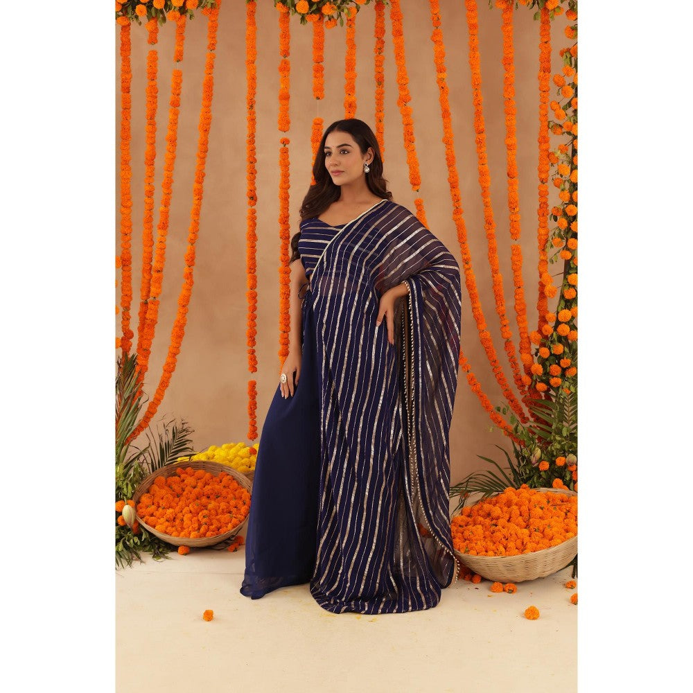DEASHA INDIA Baani Navy Blue Lurex Blouse with Palazzo & Dupatta
