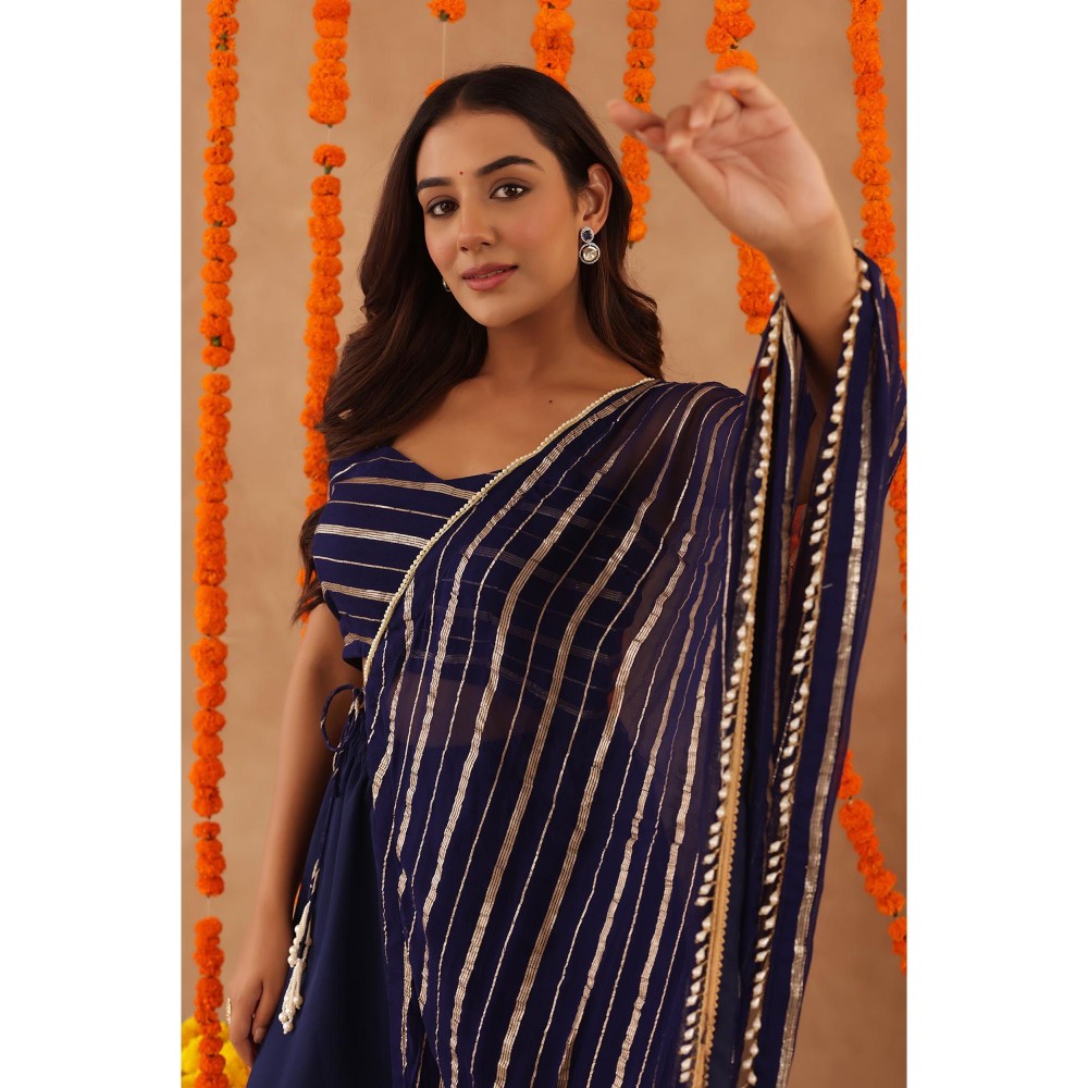DEASHA INDIA Baani Navy Blue Lurex Blouse with Palazzo & Dupatta