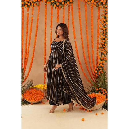 DEASHA INDIA Elara Black Lurex Anarkali with Pant & Dupatta