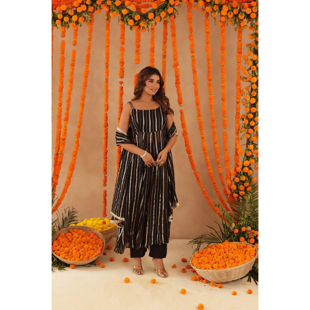 DEASHA INDIA Elara Black Lurex Anarkali with Pant & Dupatta