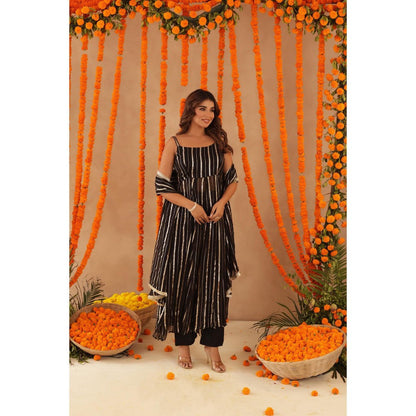 DEASHA INDIA Elara Black Lurex Anarkali with Pant & Dupatta