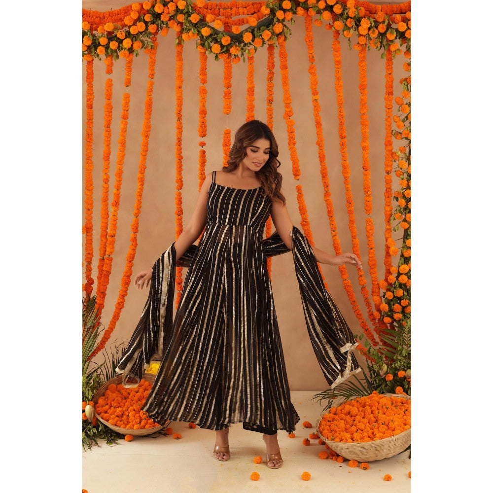 DEASHA INDIA Elara Black Lurex Anarkali with Pant & Dupatta