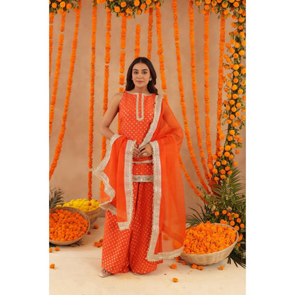 DEASHA INDIA Hiya Orange Short Detailed Kurti with Palazzo & Dupatta