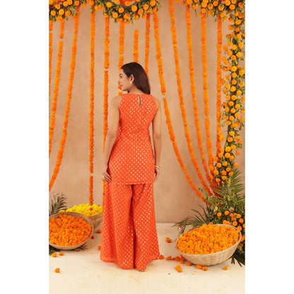 DEASHA INDIA Hiya Orange Short Detailed Kurti with Palazzo & Dupatta