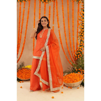DEASHA INDIA Hiya Orange Short Detailed Kurti with Palazzo & Dupatta