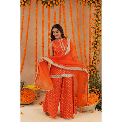 DEASHA INDIA Hiya Orange Short Detailed Kurti with Palazzo & Dupatta