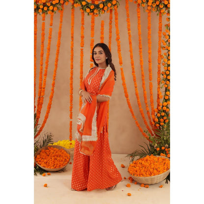 DEASHA INDIA Hiya Orange Short Detailed Kurti with Palazzo & Dupatta