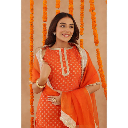 DEASHA INDIA Hiya Orange Short Detailed Kurti with Palazzo & Dupatta