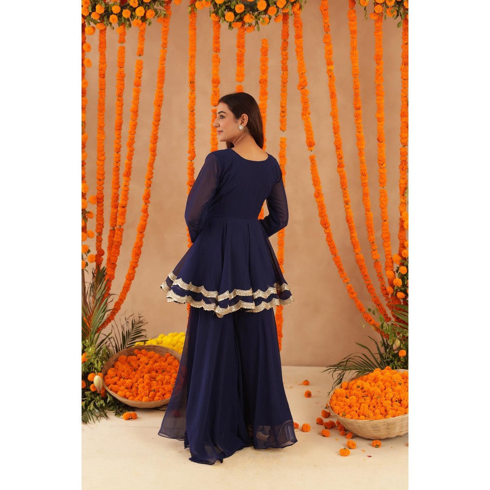 DEASHA INDIA Huma Navy Blue Kurti with Sharara & Dupatta