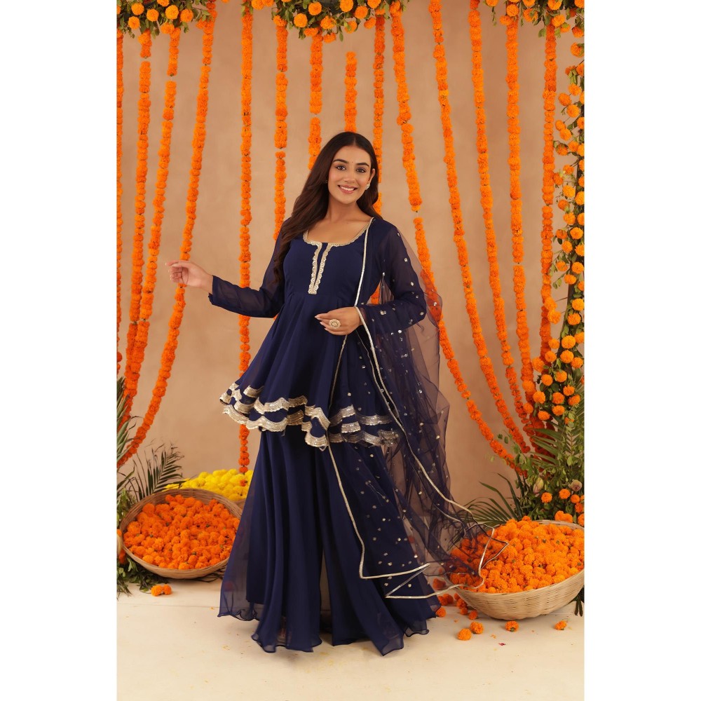 DEASHA INDIA Huma Navy Blue Kurti with Sharara & Dupatta