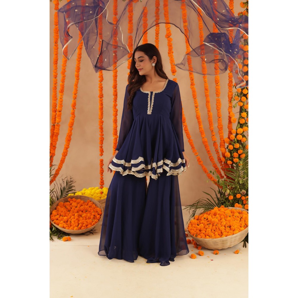 DEASHA INDIA Huma Navy Blue Kurti with Sharara & Dupatta