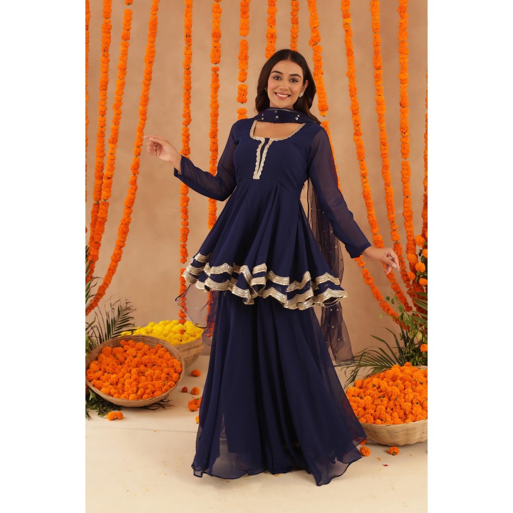 DEASHA INDIA Huma Navy Blue Kurti with Sharara & Dupatta