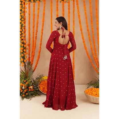DEASHA INDIA Ishani Red Anarkali with Pant & Dupatta