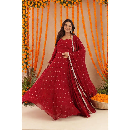 DEASHA INDIA Ishani Red Anarkali with Pant & Dupatta