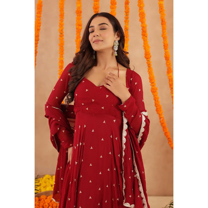 DEASHA INDIA Ishani Red Anarkali with Pant & Dupatta